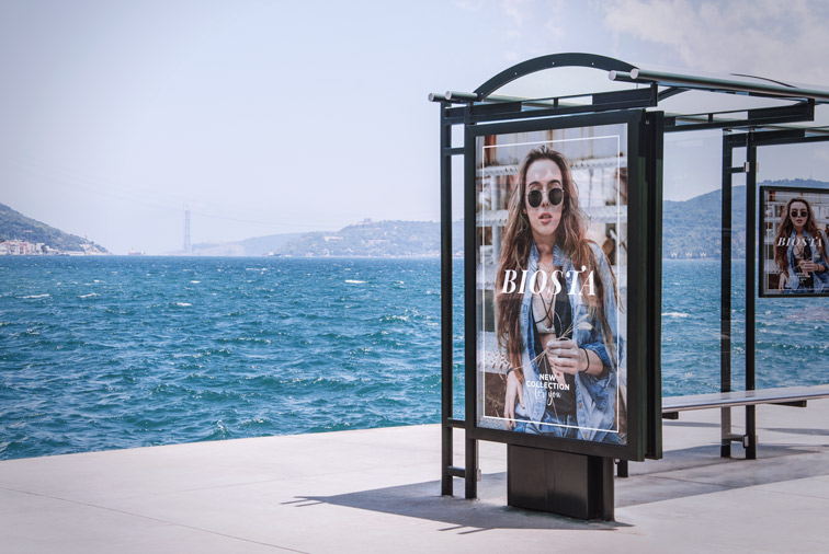 Bus Stop Billboard Next to a River