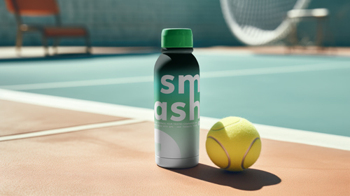 Balle de tennis et thermos sur un court