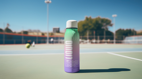 Bouteille d'eau sur un court de tennis