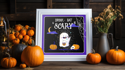 Poster entouré de citrouilles