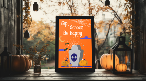 Affiche dans une cour sur le thème de l'Halloween