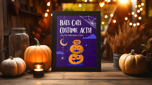 Poster avec des citrouilles dans une cour