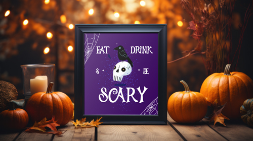 Cadre avec des citrouilles sur une table en bois