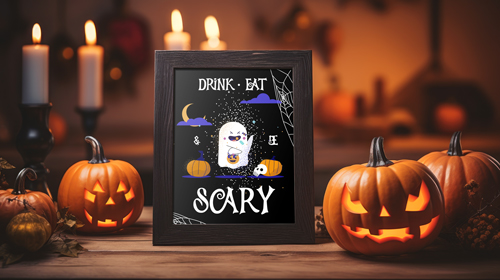 Cadre entouré de décorations d'Halloween