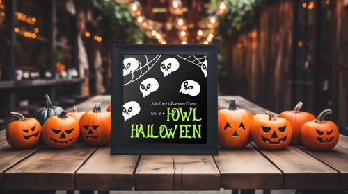 Poster devant des citrouilles d'Halloween