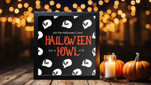 Cadre éclairé à la bougie dans un décor d'Halloween