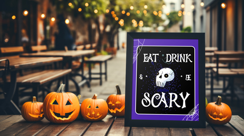 Cadre placé devant des citrouilles