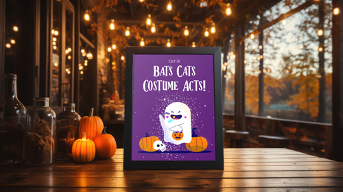 Affiche avec décorations sur une table