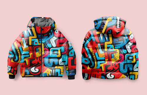 Two Puffer Jackets, One Back View