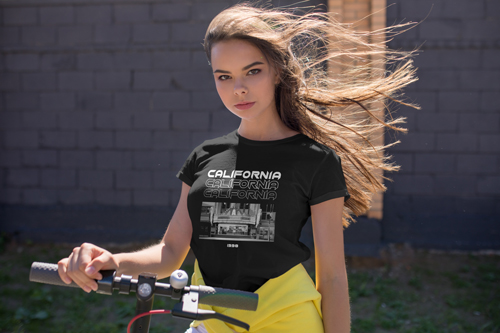 Woman Wearing a T-Shirt Half View