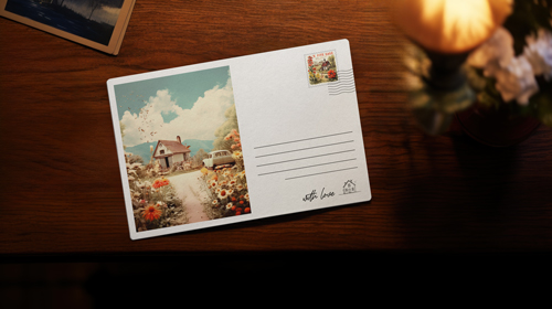 Mailing Card on a Wooden Table