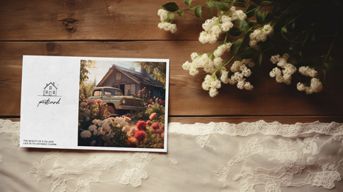 Postcard Placed With Wildflowers