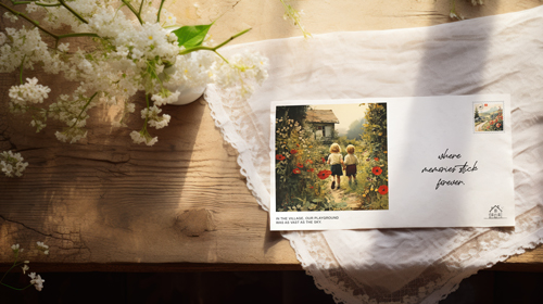 Postcard With Flowers a White Cloth