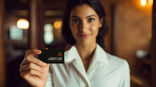 Person, die eine Unternehmenskarte vorzeigt