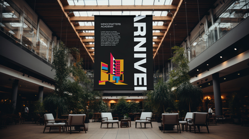 Póster vertical en una cafetería moderna