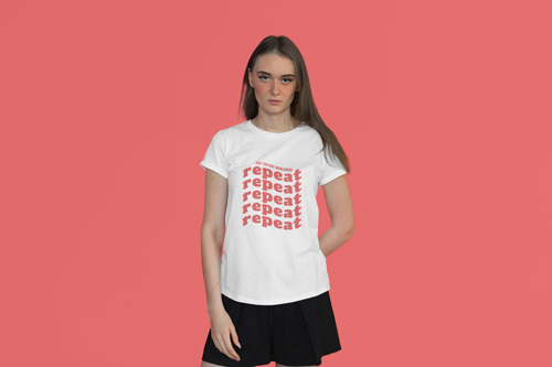 Girl in a T-shirt on a Zoomed Red Backdrop