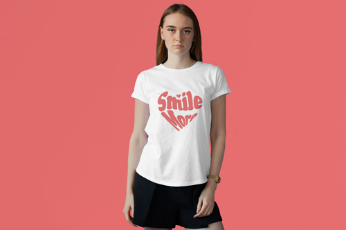 Girl in a T-shirt on a Cerise Red Backdrop