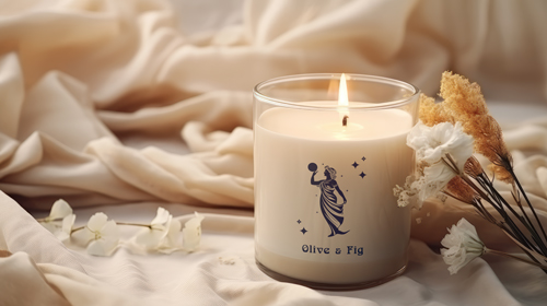 Vela con decoraciones vista frontal