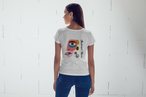 Woman Posing in a T-Shirt Back View