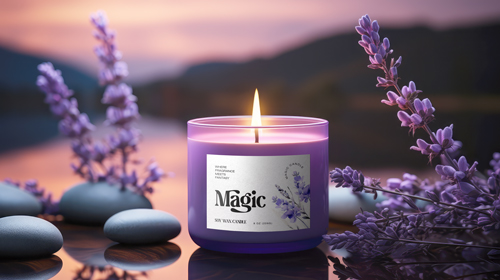 شموع لافندر بإعدادات رومانسية