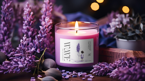 شمعة محاطة باللافندر