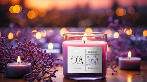 شمعة مضاءة باللافندر