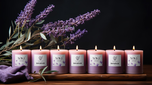 شمعة مضاءة بأجواء اللافندر