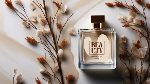 Perfume Bottle Surrounded by Flowers