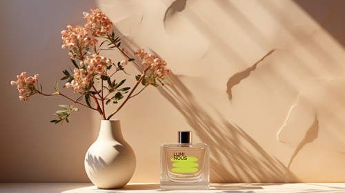 Perfume Bottle and Vibrant Spring Blooms