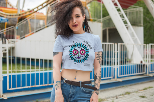 Woman in a Tee Looking at the Camera