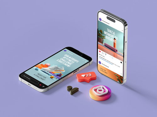 Dos teléfonos celulares promocionando Instagram