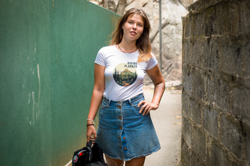Woman in T-shirt Looking to the Side