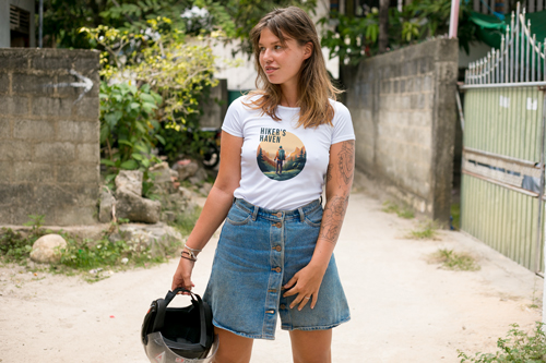 Woman in T-shirt Look at the Camera