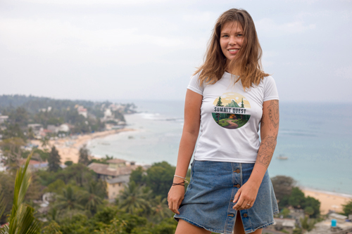 Woman in T-shirt Surrounded by Nature