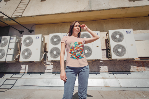 Woman in a T-shirt on an Urban Backdrop
