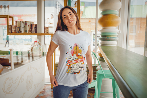 Woman in a T-shirt Posing for the Camera