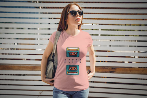 Woman in a T-shirt Standing with Sunglasses