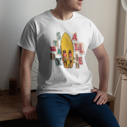 Man Sitting on a Wooden Nightstand