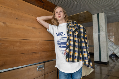 Man Wearing a T-shirt Half View