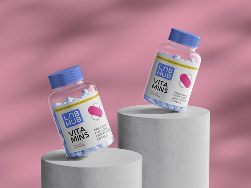 Two Pill Bottles on High Stands