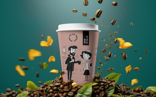 نظرة أمامية لكوب قهوة مع الحبوب