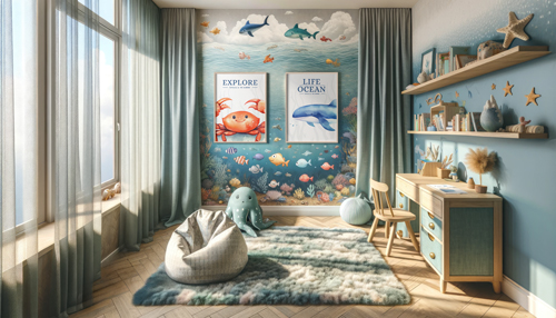 Posters in an Ocean-Themed Room