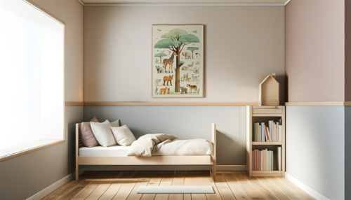 Poster Hanging Above a Bed