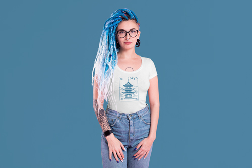 Woman Wearing a T-shirt Half View