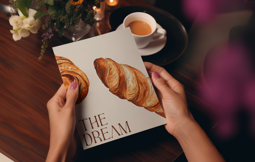 メニューを持つ女性、上面図