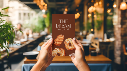 カフェを背景にしたメニュー