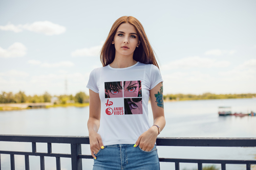 Woman in T-shirt with Hands in Pockets
