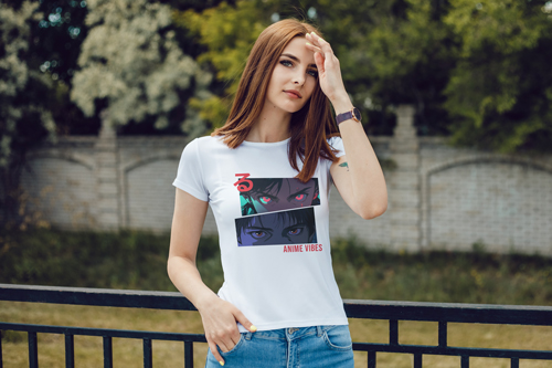 Woman in T-shirt Styling Her Hair