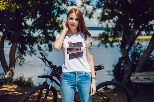 Woman in T-shirt on Nature Scenery