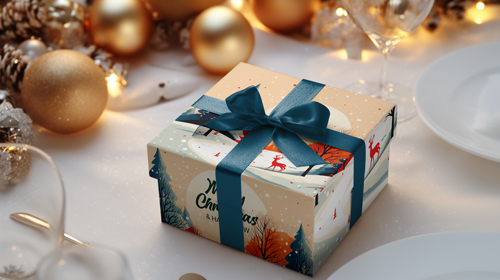 Festive Box Wrapped With a Gold Ribbon
